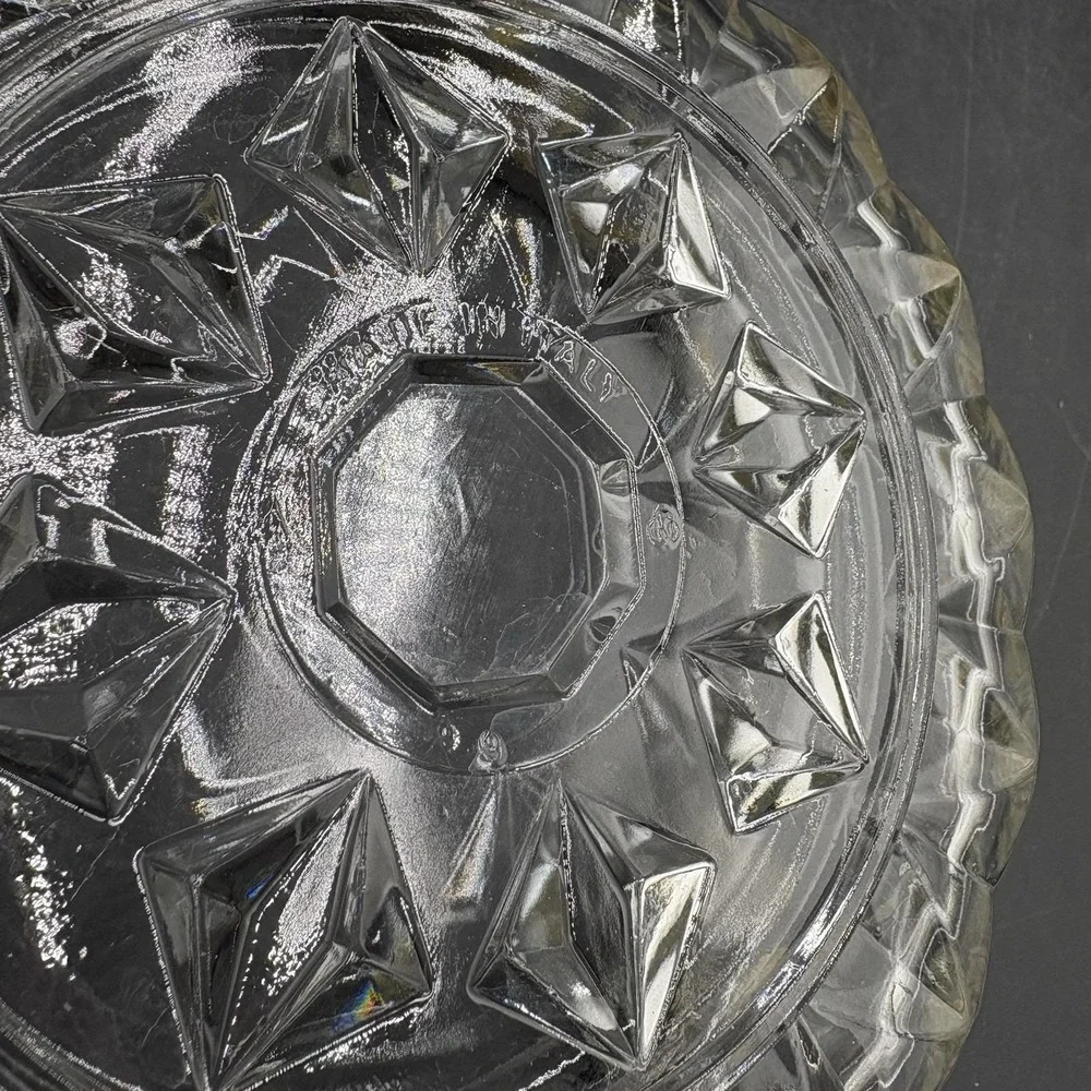 Vintage Heavy Cut Glass Bowl Silver Plate Rim Made In Italy 9
